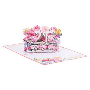 Birthday Card, Pop-Out Birthday Card 3D Flower Bouquet Butterflies with Greeting Card and Envelope