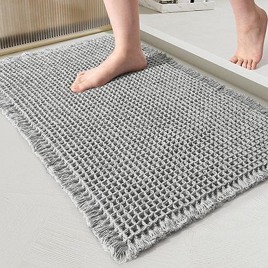 1 Pcs Waffle Tassels Bathroom Mat Soft Absorbent Laundry Room Thick Bath Rugs Bohemia Home Gifts