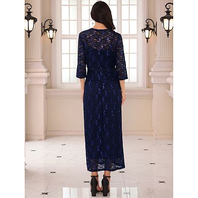 Women's Sequin Two Piece Dress Sets Cocktail Lace Spaghetti Strap Dresses and Cropped Cardigans