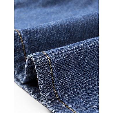 Women's Denim Dress Summer V Neck Cap Ruffle Sleeve Button Down Flowy Swing Babydoll A Line Dress