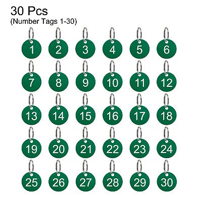 Number Key Tags 1-30, 30 Pcs 35mm Round Number Tags Plastic Numbered Keychains for Keys Lockers
