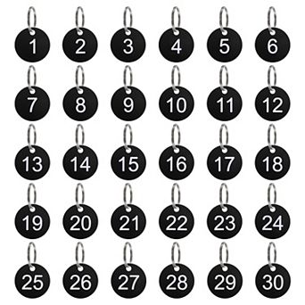 Number Key Tags 1-30, 30 pc 35mm Round Number Tags Plastic Numbered Keychains for Keys Lockers