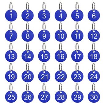 Number Key Tags 1-30, 30 pc 35mm Round Number Tags Plastic Numbered Keychains for Keys Lockers