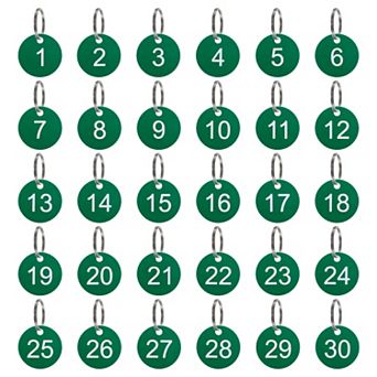 Number Key Tags 1-30, 30 pc 35mm Round Number Tags Plastic Numbered Keychains for Keys Lockers