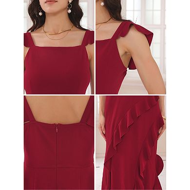 Women's Sleeveless Dresses Square Neck Ruffle Cocktail Midi Dress