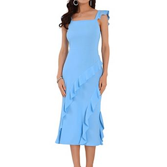 Women's Sleeveless Dresses Square Neck Ruffle Cocktail Midi Dress