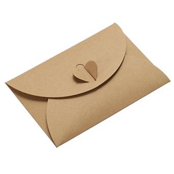 Mini Envelopes, 50 Pack Heart Clasp Tiny Items Storage Cute Present Card Holder, Brown