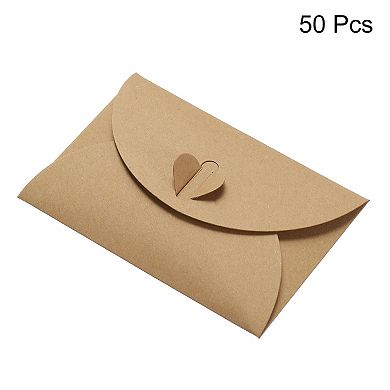 Mini Envelopes, 50 Pack Heart Clasp Tiny Items Storage Cute Present Card Holder, Brown