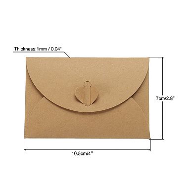 Mini Envelopes, 50 Pack Heart Clasp Tiny Items Storage Cute Present Card Holder, Brown