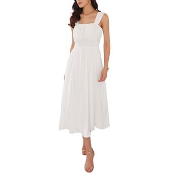 Women's Wedding Guest Dress Ruched Waist Sleeveless Smocked Maxi Dresses