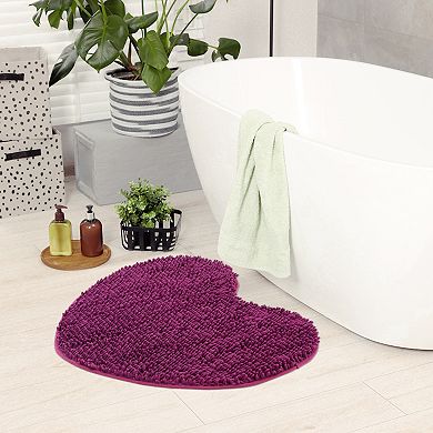 1Pcs Heart Shaped Bath Rugs Shaggy Bath Mats Non-Slip Plush Bath Carpet for Shower, Bedroom, 28"x32"