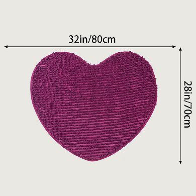 1Pcs Heart Shaped Bath Rugs Shaggy Bath Mats Non-Slip Plush Bath Carpet for Shower, Bedroom, 28"x32"