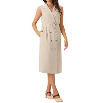 Sleeveless Blazer Dress for Women's Notched Lapel Double Breasted Belted Work Office Blazer