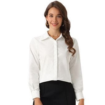 Women's Work Shirt Long Sleeve Blouse Embroidery Collar Button Down Shirt