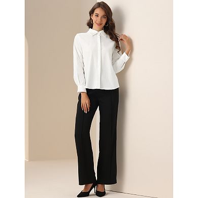 Women's Work Shirt Long Sleeve Blouse Embroidery Collar Button Down Shirt