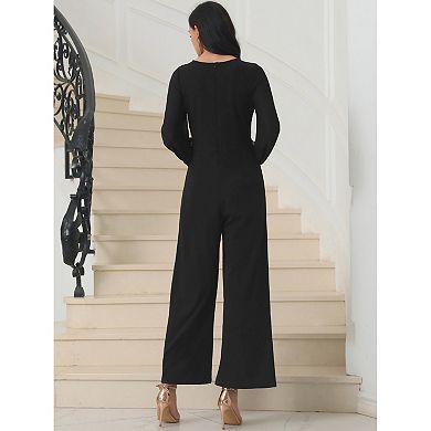 Women's Wide Leg Pants Jumper Long Sheer Sleeve Cocktail Jumpsuits