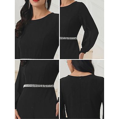 Women's Wide Leg Pants Jumper Long Sheer Sleeve Cocktail Jumpsuits