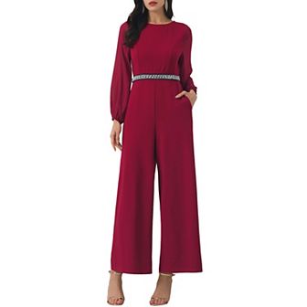 Women's Wide Leg Pants Jumper Long Sheer Sleeve Cocktail Jumpsuits