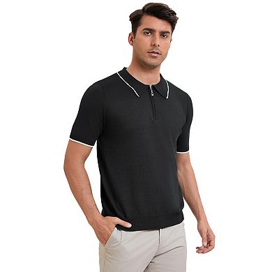 Men's Formal Polo Solid Color Short Sleeved Zipper Slim Fit Classic Polo Shirts