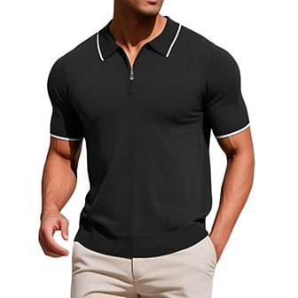 Men's Formal Polo Solid Color Short Sleeved Zipper Slim Fit Classic Polo Shirts