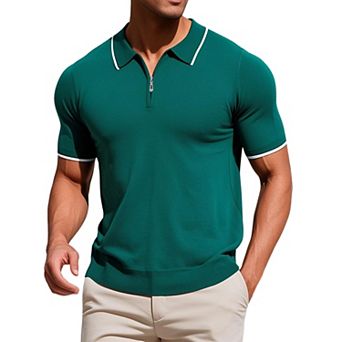 Men's Formal Polo Solid Color Short Sleeved Zipper Slim Fit Classic Polo Shirts