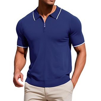 Men's Formal Polo Solid Color Short Sleeved Zipper Slim Fit Classic Polo Shirts