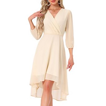 Women's Chiffon Dress Long Sheer Sleeve Wrap Cocktail Midi Dresses