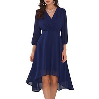 Women's Chiffon Dress Long Sheer Sleeve Wrap Cocktail Midi Dresses