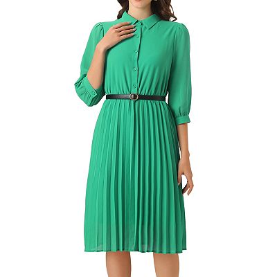 green emerald velvet dress Flowy Button-Down Maxi Dress Shirt — Modest Long Sleeve main image 1