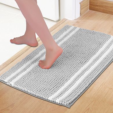 1 Pcs Striped Bathroom Rugs, Soft and Absorbent Fluffy Bath Rug, Bathroom Floor Mat, 16" x 24"