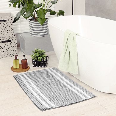 1 Pcs Striped Bathroom Rugs, Soft and Absorbent Fluffy Bath Rug, Bathroom Floor Mat, 16" x 24"