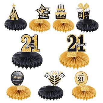 21th Birthday Decoration Centerpieces for Tables Decorations Table Toppers (Black + Gold Tone)