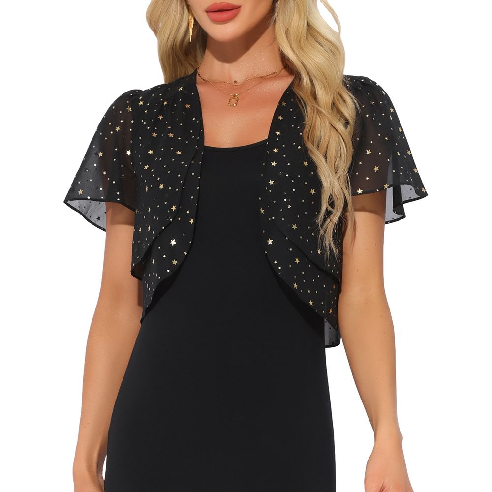 Metallic Gold Crop Shrug for Women , Party Wear Layer , Stylish Shimmer Shrug