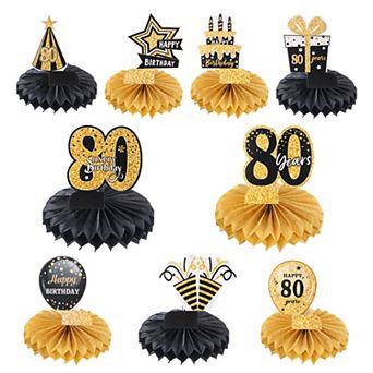 80th Birthday Decoration Centerpieces for Tables Decorations Table Toppers (Black + Gold Tone)