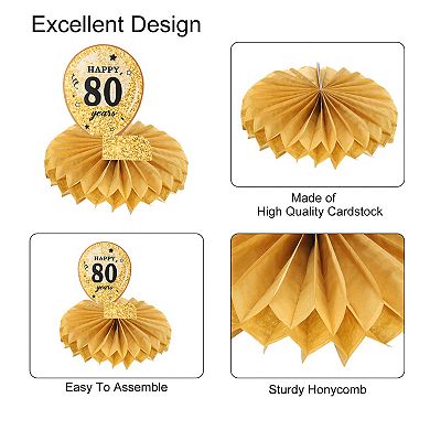 80th Birthday Decoration Centerpieces for Tables Decorations Table Toppers (Black + Gold Tone)