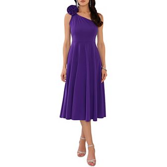 Women's One Shoulder Dresses Sleeveless Elegant Bow Cocktail Midi Dress