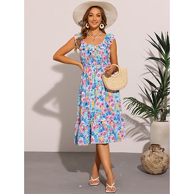 sleeveless smocked ruffle midi dress Beige Smocked Ruffle Accent Sleeveless Midi Dress  PinkBlush
