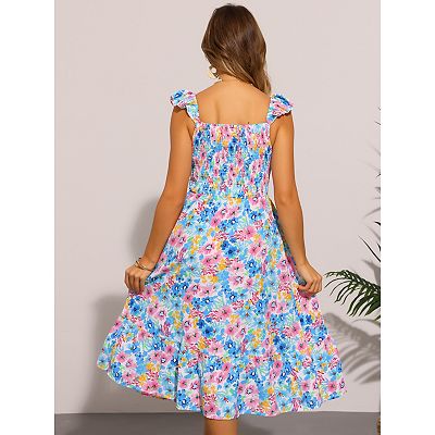 floral midi beach dress Casual Blue Midi Summer Dress with Floral Print Blue Floral / Large main image 0