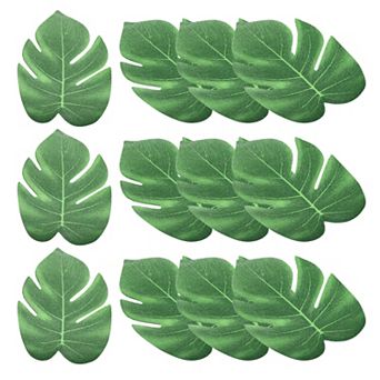 6" Green Palm Leaves, 12 Pack Artificial Palm Leaves Faux Palm Fronds Fake Palm Leaf