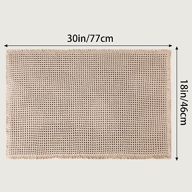 1Pcs Waffle Tassels Bathroom Mat Soft Absorbent Laundry Room Thick Bath Rugs 18"x30"