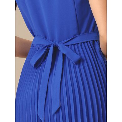 Collared Pleated Dress for Women's V Neck Sleeveless Work Office Dresses