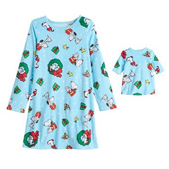 Girls 4-12 Jammies For Your Families® Peanuts Christmas Nightgown & Matching Doll Gown