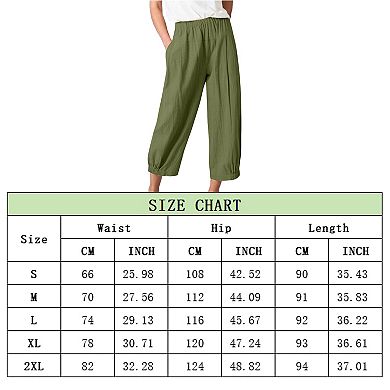 Womens Wide Leg Linen Pants Loose Fit Lounge Yoga Cropped Capris Sweatpants with Pockets