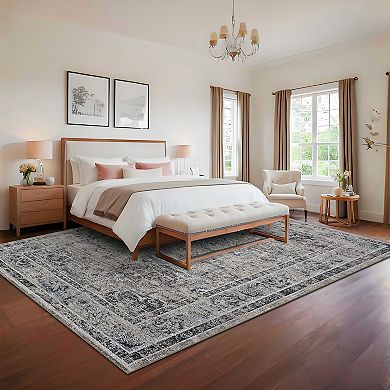 Garvee Faux Wool Distressed Floral Printed Area Rug Washable Low Pile Non Slip for Home Decor