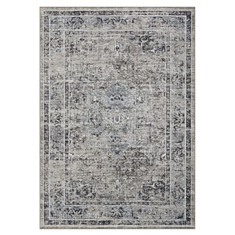Garvee Faux Wool Distressed Floral Printed Area Rug Washable Low Pile Non Slip for Home Decor