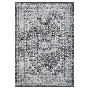 Garvee Faux Wool Distressed Floral Printed Area Rug Washable Low Pile Non Slip for Home Decor