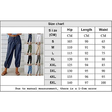 Women's Loose Fitting High Waist Wide Leg Trousers Buckle Cotton Linen Pants Trousers with Pocket