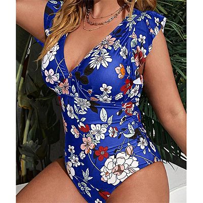 【新品】Volume Frill One Piece Swimsuit Mサイズ Blue Floral Ruffle Maternity One-Piece Swimsuit– PinkBlush