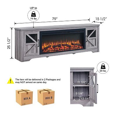 Mondawe 75" Fireplace TV Stand for TVs up to 80" with 44" Electric Fireplace
