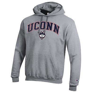 Men's Champion Heather Gray UConn Huskies Arched Logo Fleece Pullover Hoodie
